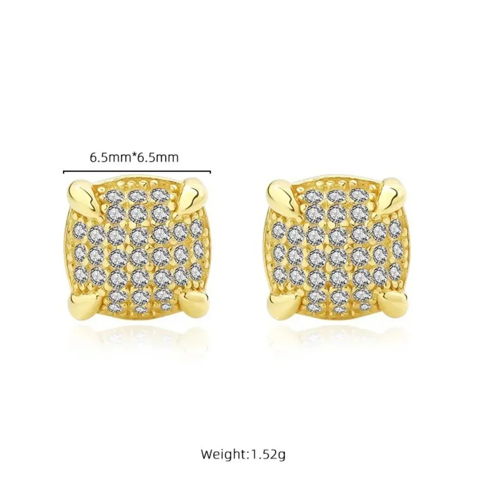 18k Yellow Gold over 925 Sterling Silver CZ Accent Micro-Pavé Stud Earrings - Picture 2 of 6